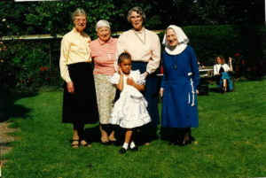1993 – Sr Teresa, Sr Monica, Sr Margaret Angela and Sr Iona with a small visitor to RFSK